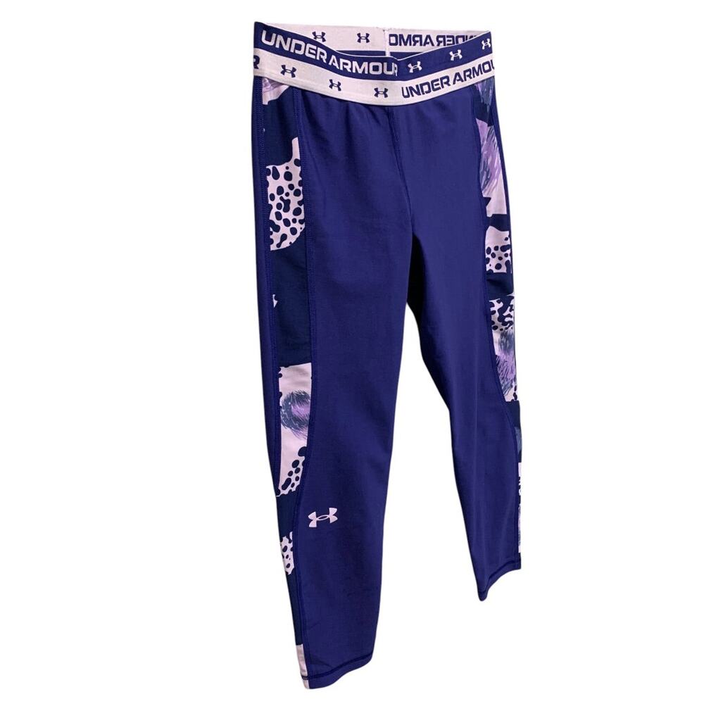 Medium Under Armour Girls Youth Purple Side Stripe Leggings Activewear